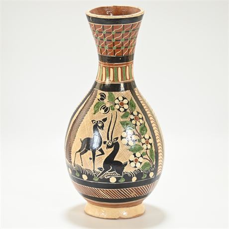 Vintage Mexican Petatillo Pottery Vase Bernabe