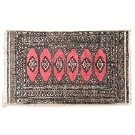 Vintage Pakistani Mori Bokhara Rug – 3’ x 5’9”, Pink Field, Hand-Knotted