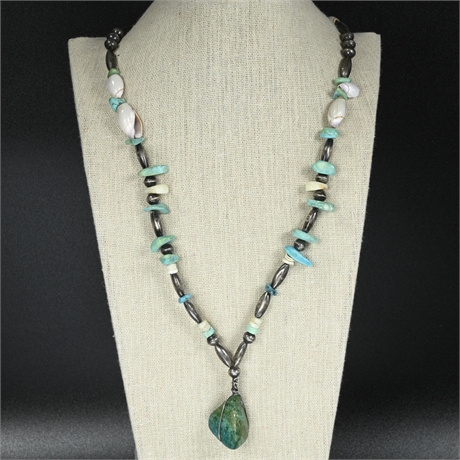 Antique Turquoise, Sterling Silver, & Shell Necklace
