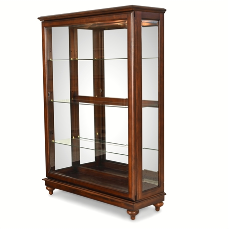 Lighted Beveled Glass Curio Cabinet w/ Mirrored Back & Sliding Door