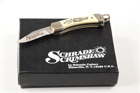 NOS Vintage Schrade Scrimshaw 511SC Small Pocket Knife Raccoon 1985