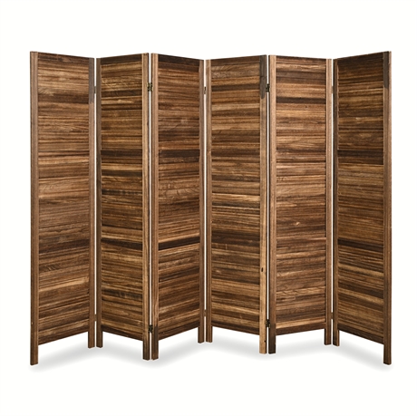 Six-Panel Folding Wood Louvered Room Divider, Folds-Both-Ways Hinges