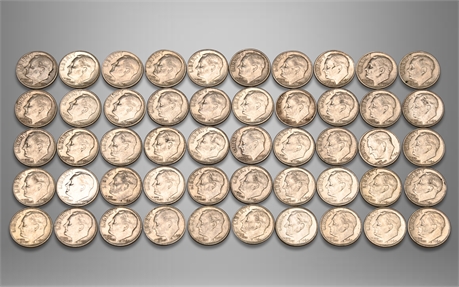1960 Roosevelt Silver Dimes - Roll of 50