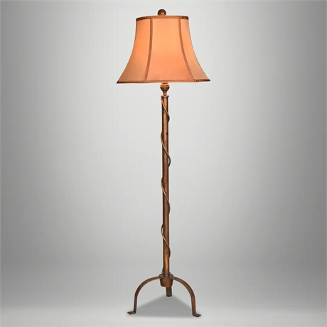 5' Rustic Wood Floor Lamp Twisted Metal Iron Base 3-Way
