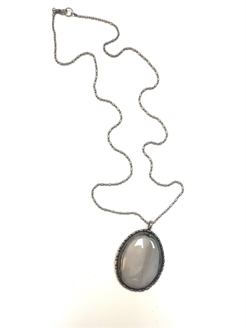 Sterling Silver Necklace With Gray Stone