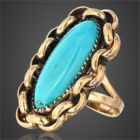 Vintage Navajo 14K Gold & Sterling Silver Turquoise Ring