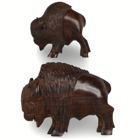 Pair Carved Ironwood Buffalo Sculptures