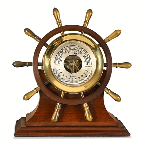 Chelsea Clock Co. "Claremont" Ship's Wheel Aneroid Barometer & Thermometer
