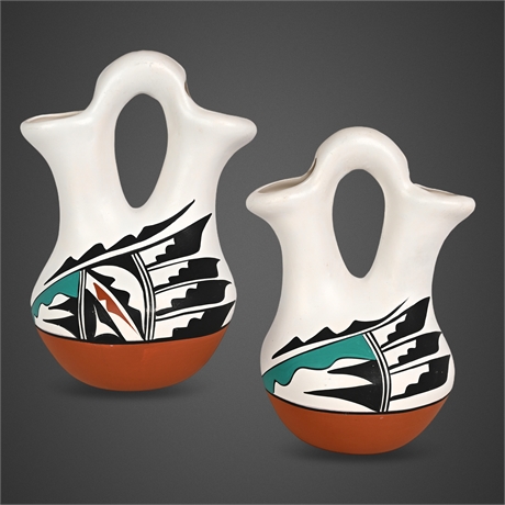 Jemez Pueblo Wedding Vase Pair — Lawrence Toya, Signed​​​​​​​