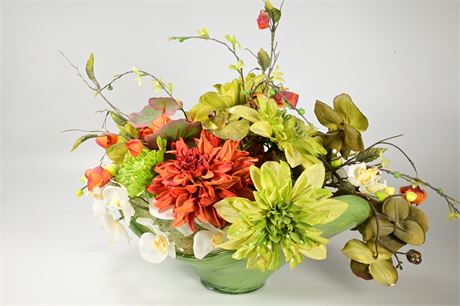 Faux Floral Arrangement in Glass Vase