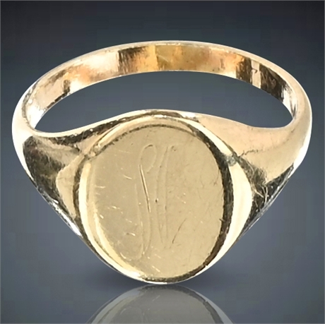 14K Yellow Gold Monogrammed Signet Ring - Size 4