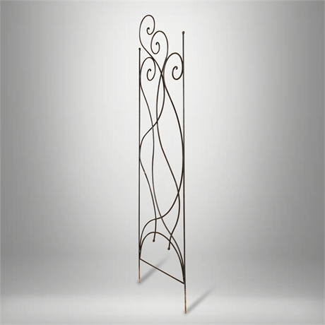 Wrought Iron Garden Trellis with Scrolling Fiddlehead Crest
