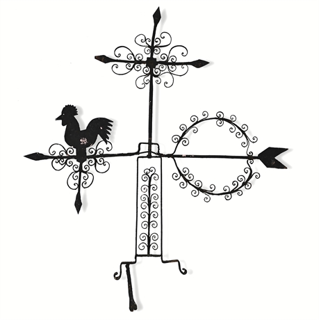 Antique Wrought Iron Rooster Weathervane — 19th C. Folk Art, 42"