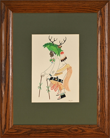 Paul Vigil (Tesuque Pueblo) 1977 Signed Original Deer Dancer Painting