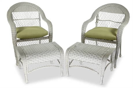 Wicker Style Armchairs and Ottoman