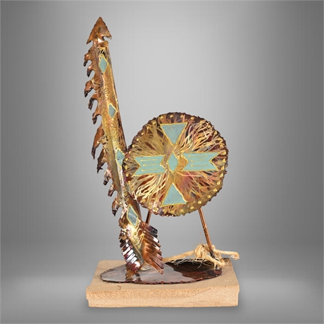 Jay L. Tschudy Signed Copper Warrior Shield & Lance Freestanding Sculpture