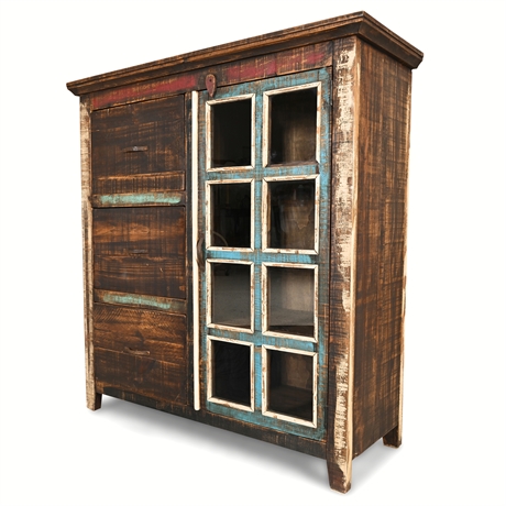 Cabana Rustic Bookcase Cabinet — Pine, Glass Door, 45"W
