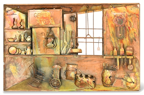 Vintage Copper Metal 3D wall art General Store