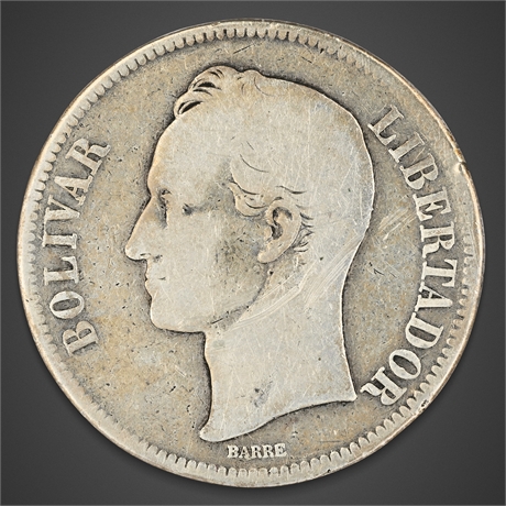 1889 Venezuela Five Bolívares – Silver
