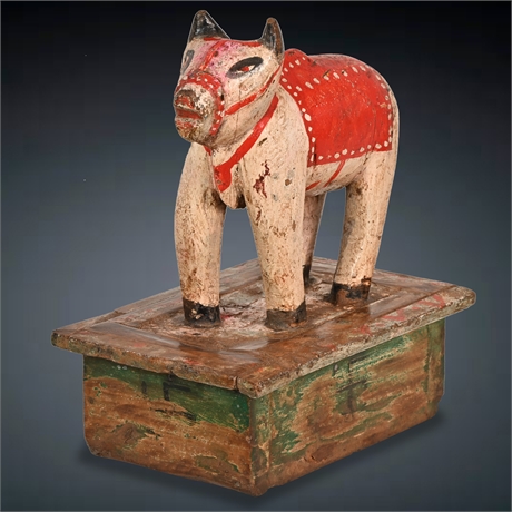 Bhimya Wooden Painted Nandi Statue