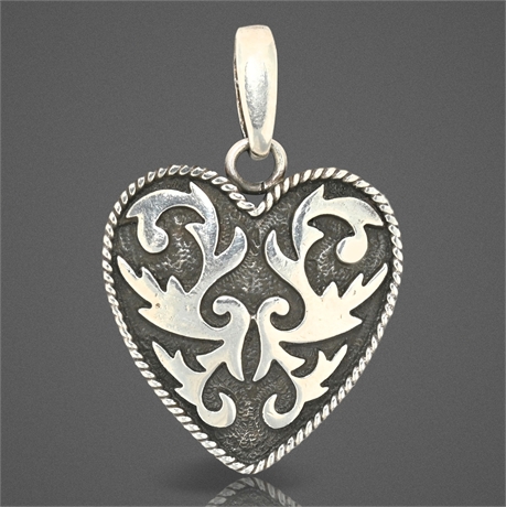 Vintage J.R. Silversmiths .935 Silver Heart Pendant – Ornate Scrolling Design