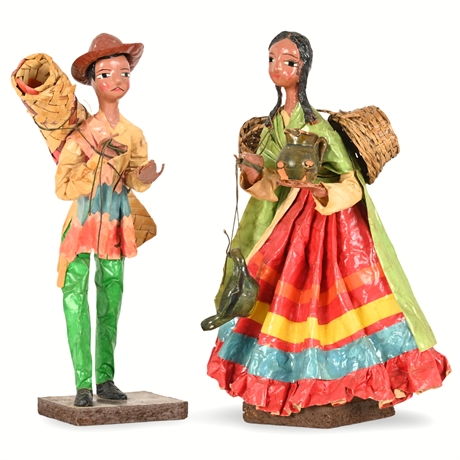 Vintage Mexican Papier-Mâché Dolls – Woman Carrying Ceramic Vessels