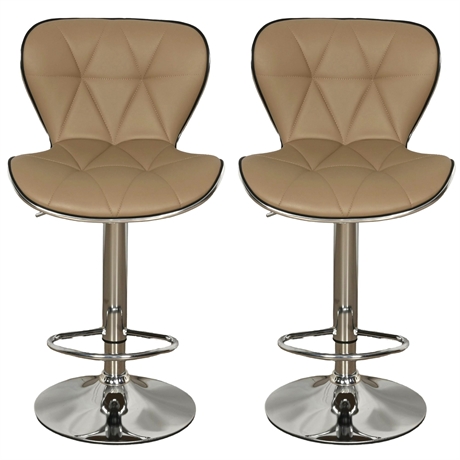 Pair of Leopard Shell Back Adjustable Swivel Bar Stools – Taupe PU Leather