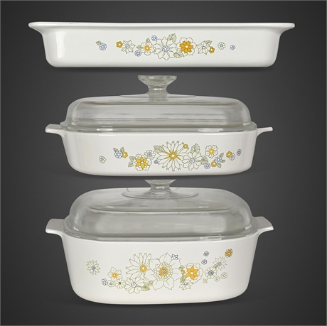 Corning Ware Floral Bouquet Casserole Set with Pyrex Lids, 5 Pieces