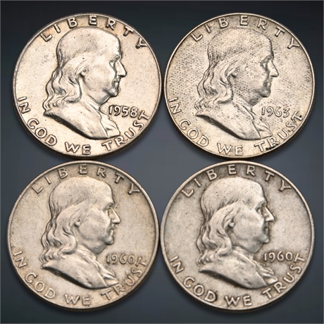 1958 - 1963 (4) Franklin Silver Half Dollars