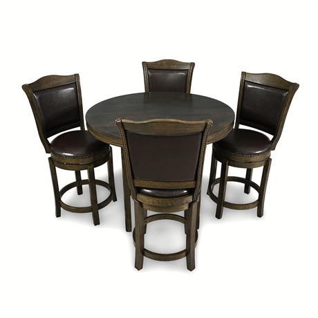 Counter-Height Pub Set — Round Table & 4 Nailhead Swivel Stools,
