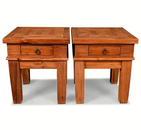 Custom Chunky Handcrafted Side Tables w/ Crushed Turquoise Inlay – Cabin Lodge