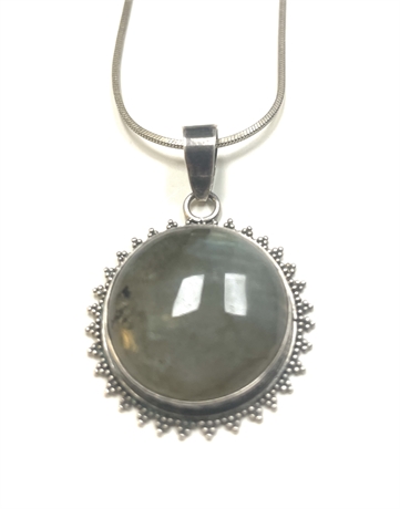 Sterling Silver Necklace With Gray Pendant