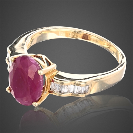 3ct Ruby & Diamond Ring in 10K Yellow Gold, Size 6