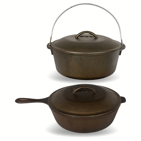 Vintage Lodge Cast Iron 8CF Chicken Fryer & 8DO Dutch Oven with Lids – USA
