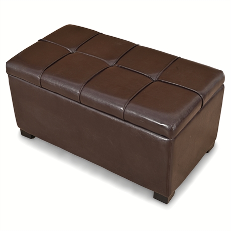 Convenience Concepts Faux Leather Storage Ottoman with Reversible Tray Tops