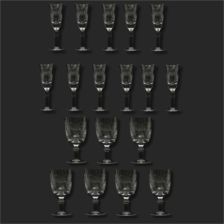 Cut Crystal Stemware Lot — 18 Pieces, Pinwheel Star Pattern