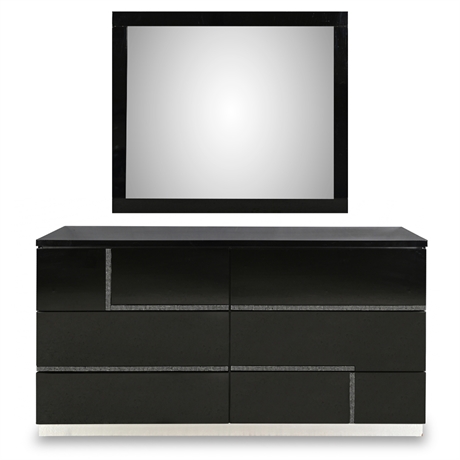 Rhinestone Black Lacquer Dresser & Mirror — Modrest Moda by VIG