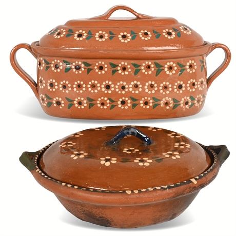 Capula Mexican Hand-Coiled Cazuelas – Lidded Oval & Round Set