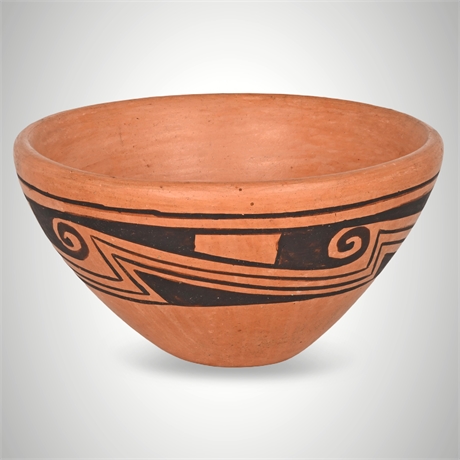 Nannie Talahongva Hopi-Tewa Pottery Bowl – Geometric Design, Signed