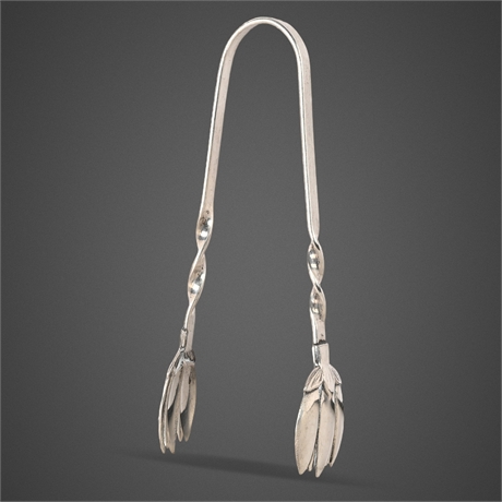 Sterling Silver Floral Sugar Tongs, 3 3/8"