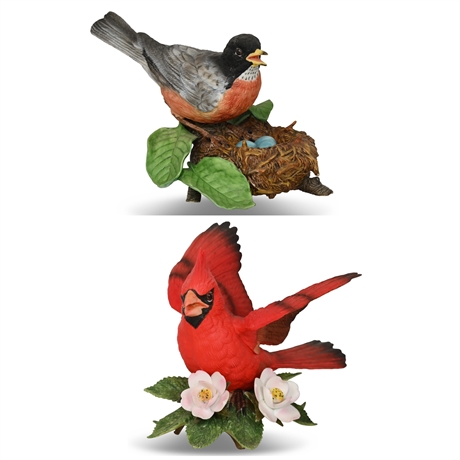 Vintage Lenox "American Robin" and "Cardinal" Bird Figurines