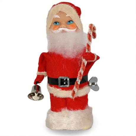 Vintage Wind-Up Bell-Ringing Santa — 7" Mid-Century Mechanical Toy