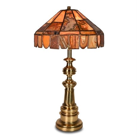 Vintage Stiffel Brass Lamp with Stone Shade
