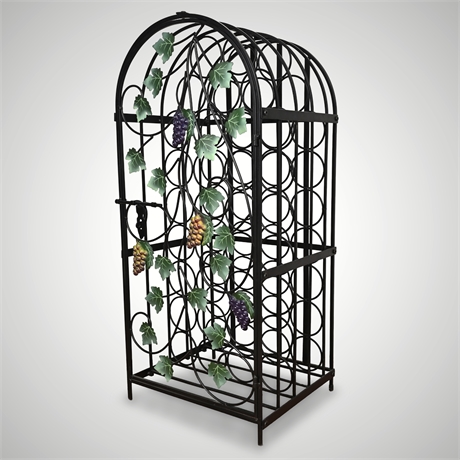Pomerantz Iron Wine Rack Cabinet, 34-Bottle, Grapevine Motif, Locking Door