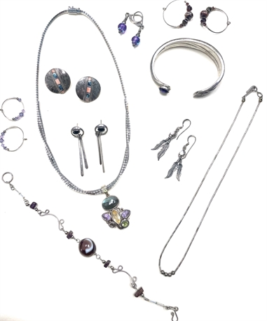 Sterling Silver Earring Necklace Bracelet Lot