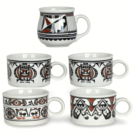 Set of 5 Southwestern-Style Ceramic Mugs