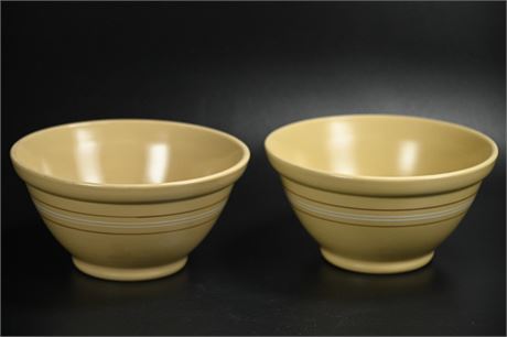 Pair Over and Back Yellow-Ware Mixing Bowls