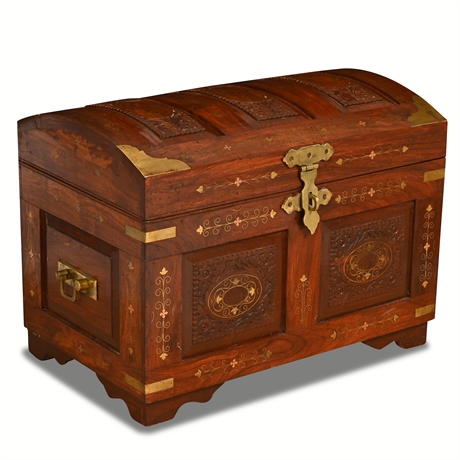 Brass Mounted Inlaid Rosewood Treasure Chest