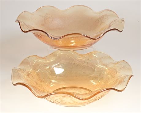 Pair of Vintage Marigold Glass Floragold Ruffle Bowls