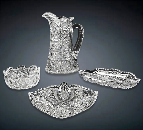 American Brilliant Period Cut Glass Lot - 4-Piece Set